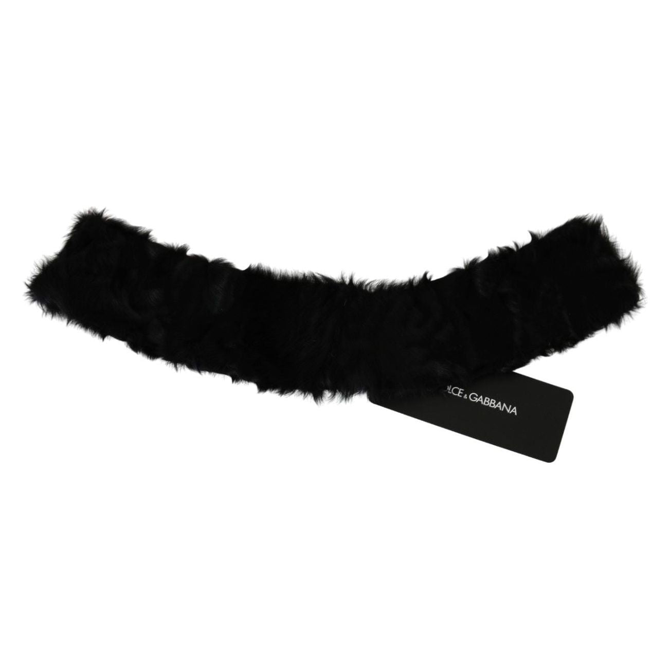 Dolce & Gabbana Elegant Black Lambskin Scarf Fur Scarves black-fur-neck-collar-wrap-lambskin-scarf
