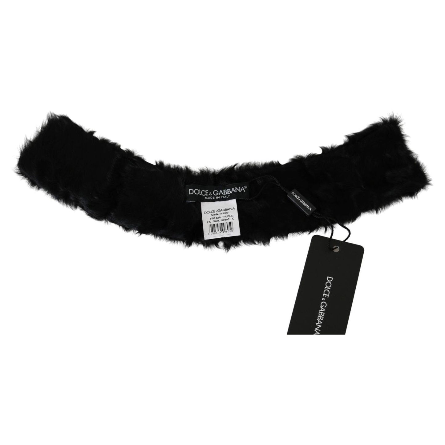 Dolce & Gabbana Elegant Black Lambskin Scarf Fur Scarves black-fur-neck-collar-wrap-lambskin-scarf