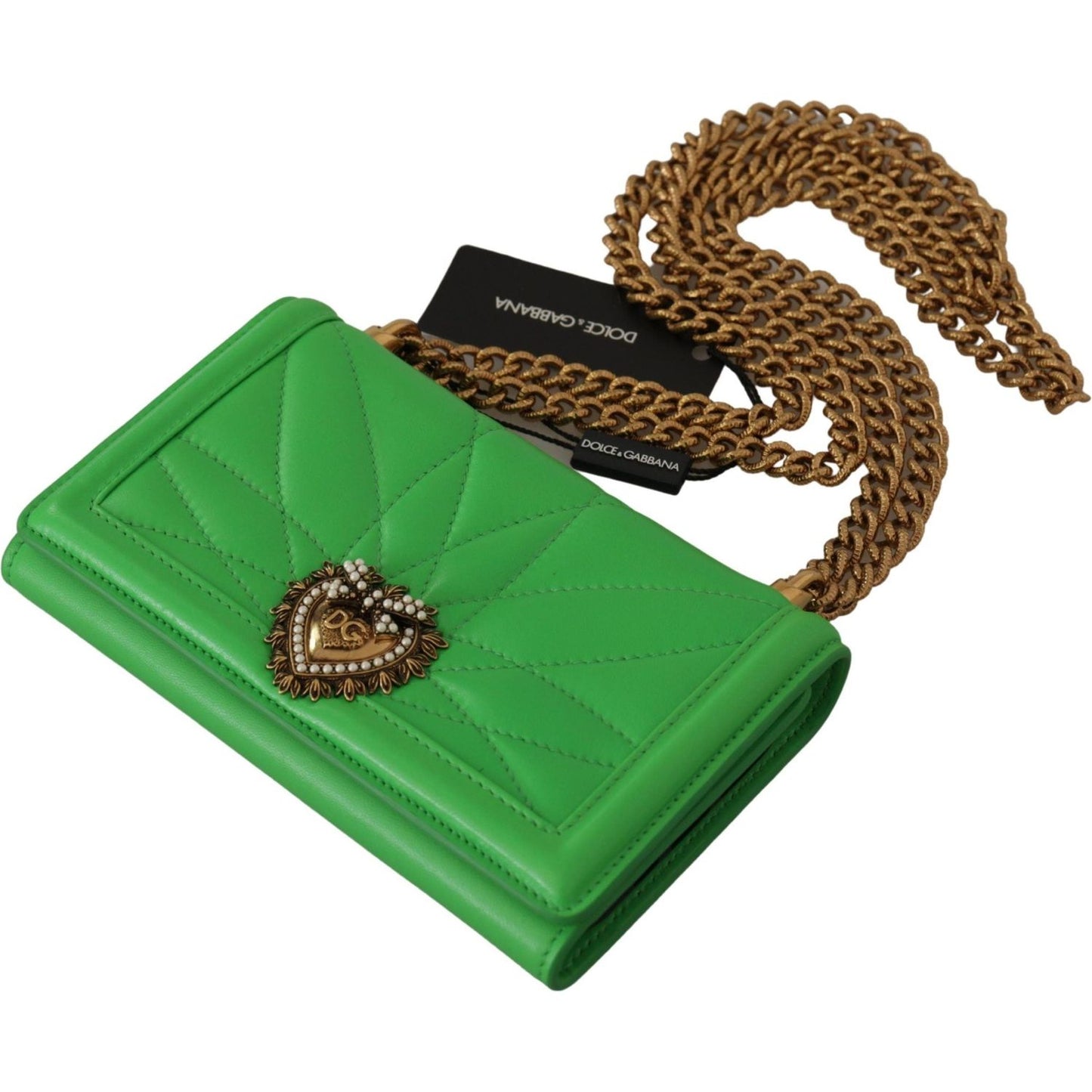 Dolce & Gabbana Elegant Leather iPhone Wallet Case with Chain green-leather-devotion-cardholder-iphone-11-pro-wallet