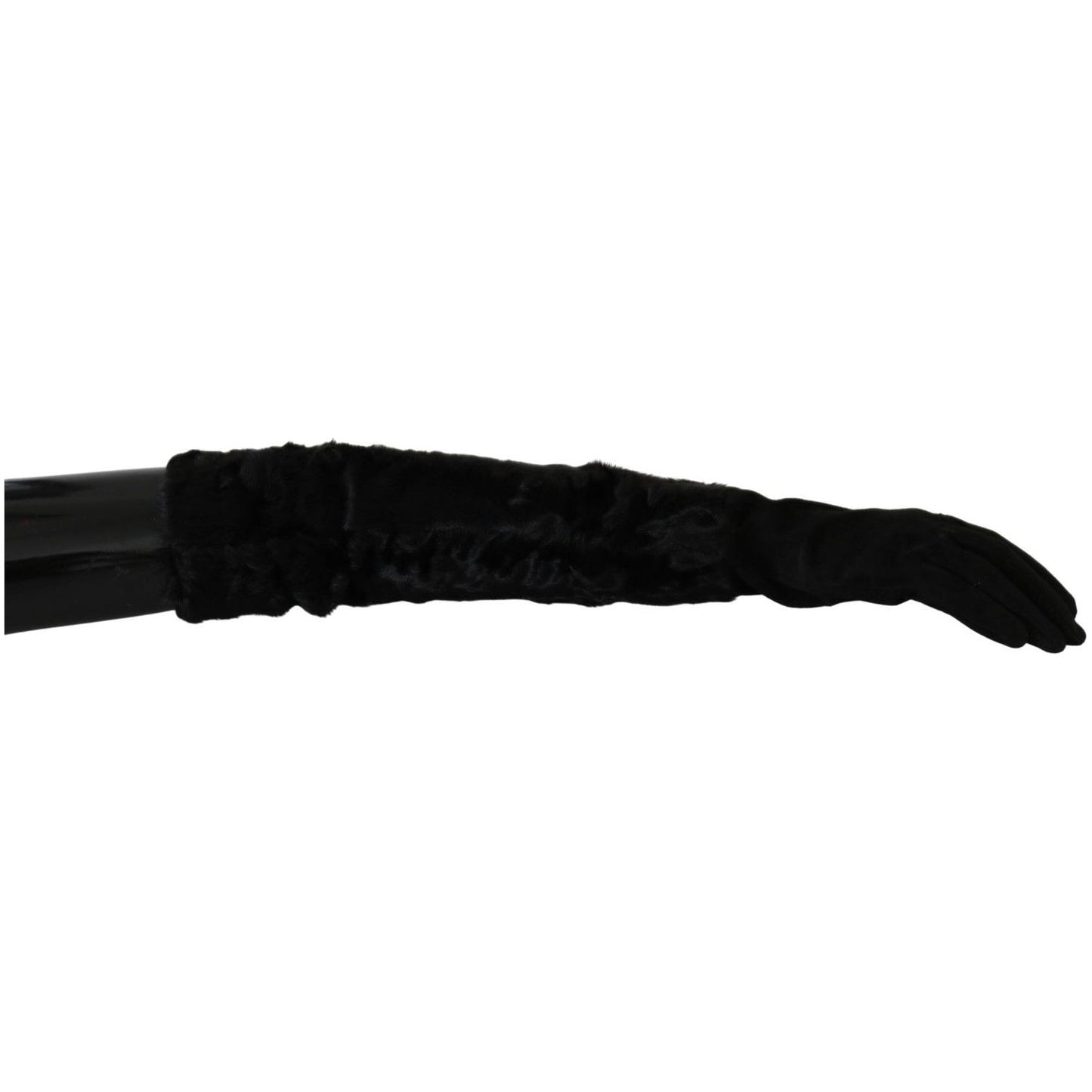Dolce & Gabbana Elegant Elbow Length Suede Gloves black-elbow-length-mitten-suede-fur-gloves IMG_3583-2060e905-a65.jpg
