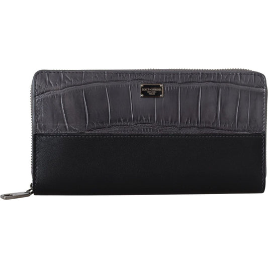 Dolce & Gabbana Elegant Textured Leather Zip-Around Wallet black-zip-around-continental-clutch-leather-wallet
