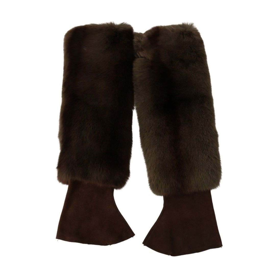 Dolce & Gabbana Elegant Brown Fur & Leather Elbow-Length Gloves brown-elbow-length-finger-less-fur-gloves