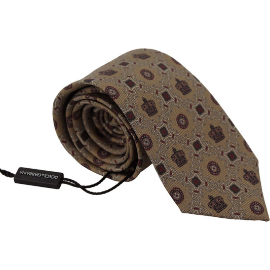 Dolce & Gabbana Elegant Silk Beige Necktie beige-fantasy-print-silk-adjustable-necktie-accessory-tie