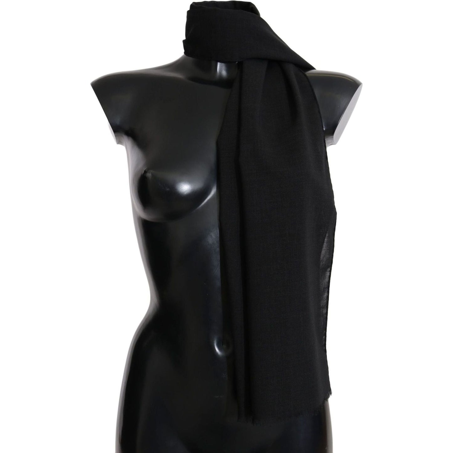 Dolce & Gabbana Elegant Black Wool Blend Scarf solid-black-wool-blend-shawl-wrap-70cm-x-200cm-scarf