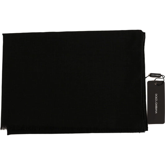 Dolce & Gabbana Elegant Black Wool Blend Scarf solid-black-wool-blend-shawl-wrap-70cm-x-200cm-scarf
