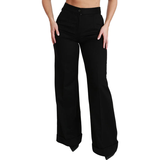 Dolce & Gabbana Elegant High Waist Flared Cashmere Pants Jeans & Pants black-wide-leg-flared-trouser-cashmere-pants