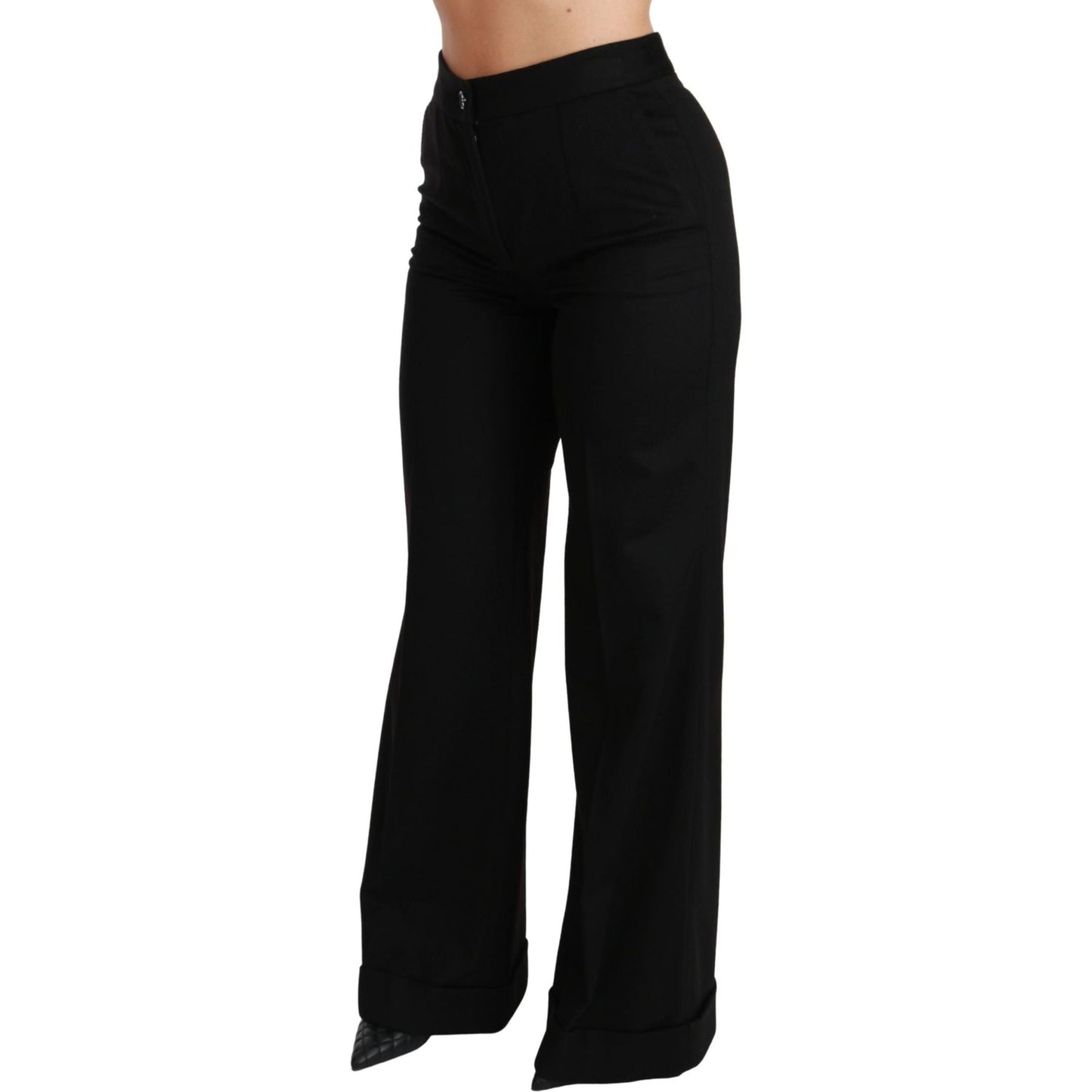 Dolce & Gabbana Elegant High Waist Flared Cashmere Pants Jeans & Pants black-wide-leg-flared-trouser-cashmere-pants
