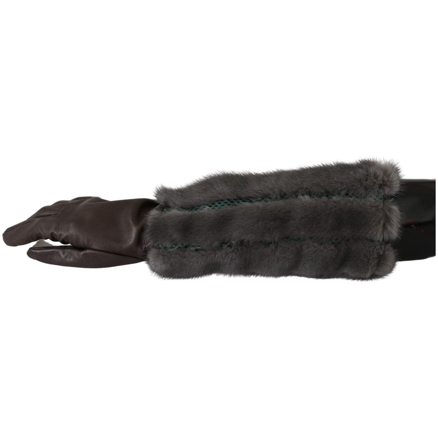 Dolce & Gabbana Elegant Mid-Arm Leather Gloves in Brown brown-mid-arm-length-leather-fur-gloves-1