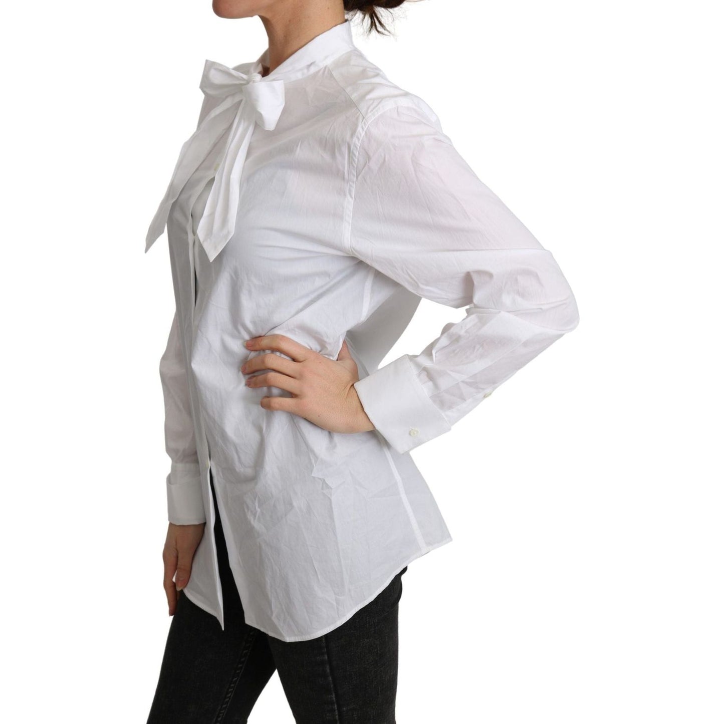 Dolce & Gabbana Elegant Scarf Neck Cotton Blouse cotton-white-scarf-neck-shirt-blouse-top