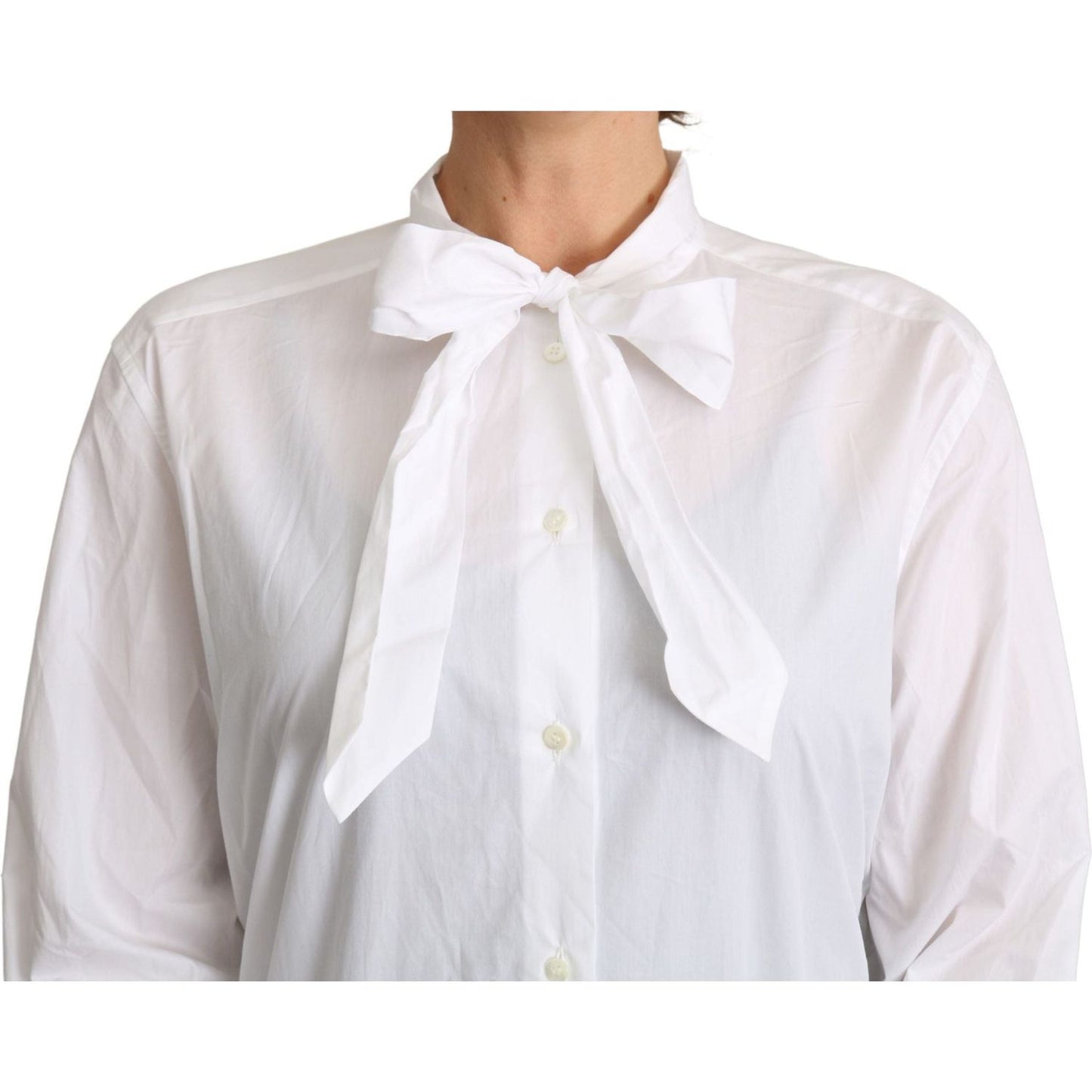 Dolce & Gabbana Elegant Scarf Neck Cotton Blouse cotton-white-scarf-neck-shirt-blouse-top