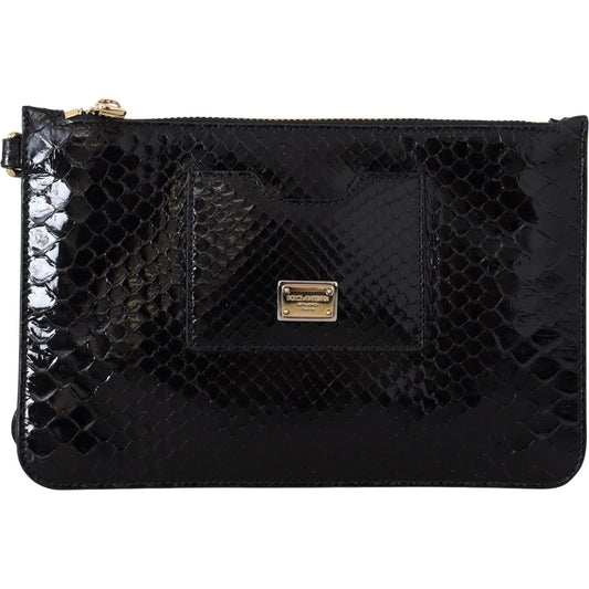 Dolce & Gabbana Exotic Leather Black Wristlet Wallet black-leather-coin-purse-wristlet-mirror-agnese-wallet-1