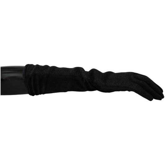 Dolce & Gabbana Elegant Mid-Length Wool Gloves in Black black-gray-mid-arm-length-mittens-wool-gloves