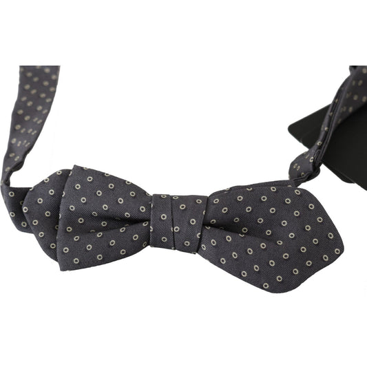 Dolce & Gabbana Elegant Silk Gray Circle Pattern Bow Tie Bow Tie gray-circles-silk-slim-adjustable-neck-papillon-men-bow-tie