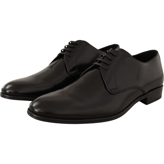 Dolce & Gabbana Elegant Black Leather Derby Shoes Dress Shoes black-leather-lace-up-men-dress-derby-shoes-2 IMG_3701-scaled-a57a2233-3e5.jpg