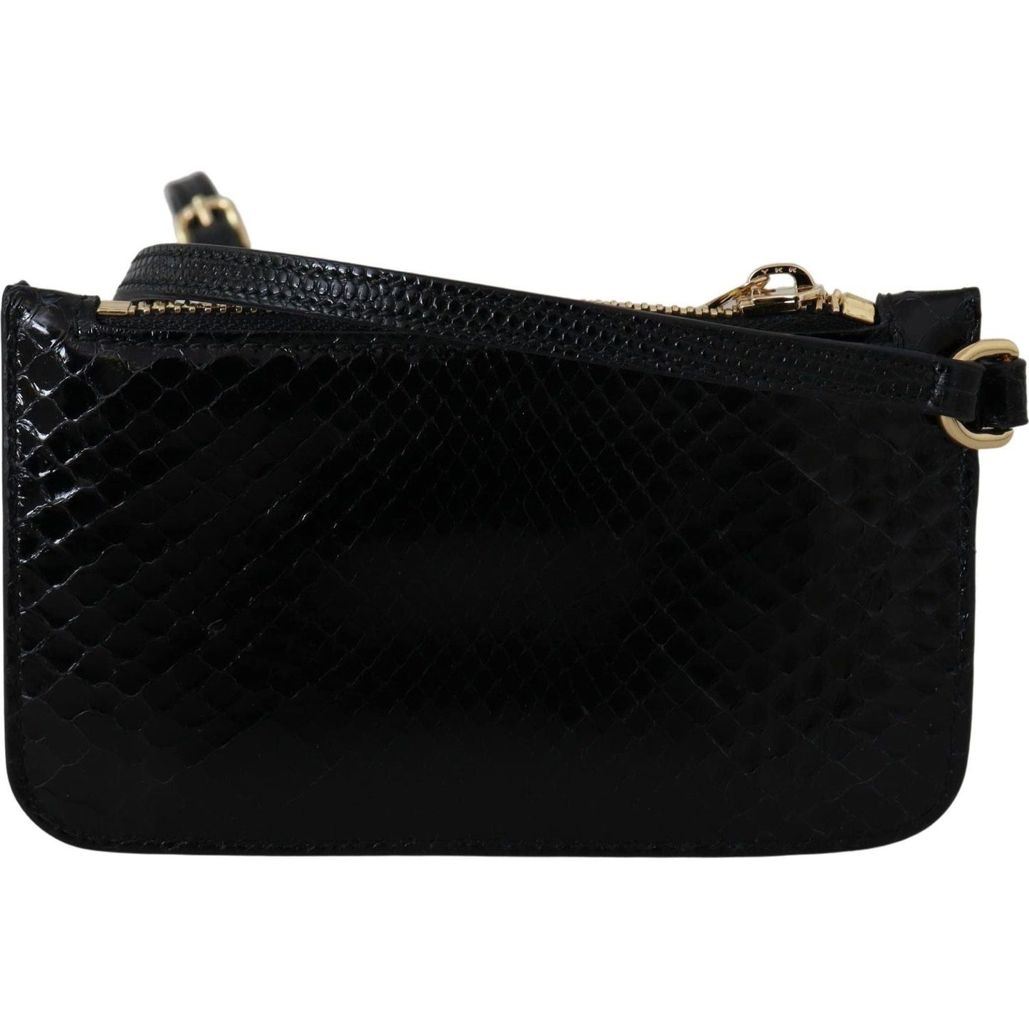 Dolce & Gabbana Elegant Python Pattern Leather Wristlet Wallet black-leather-coin-purse-wristlet-mirror-agnese-wallet