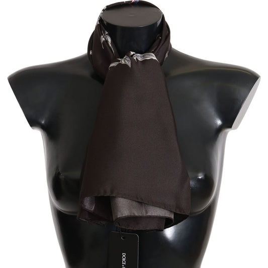 Dolce & Gabbana Elegant Silk Scarf Wrap in Luxe Brown Silk Wrap Shawls brown-100-silk-bird-print-wrap-80cm-x-95cm-rrp-scarf