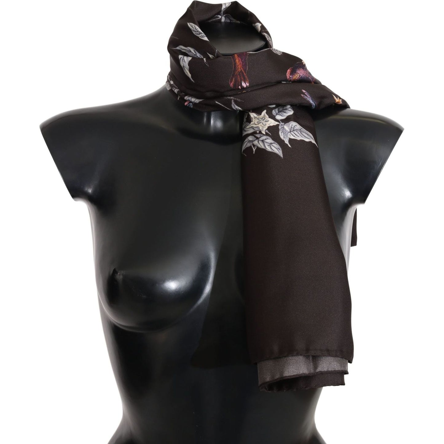 Dolce & Gabbana Elegant Silk Scarf Wrap in Luxe Brown Silk Wrap Shawls brown-100-silk-bird-print-wrap-80cm-x-95cm-rrp-scarf IMG_3728-scaled-d406927e-d30.jpg