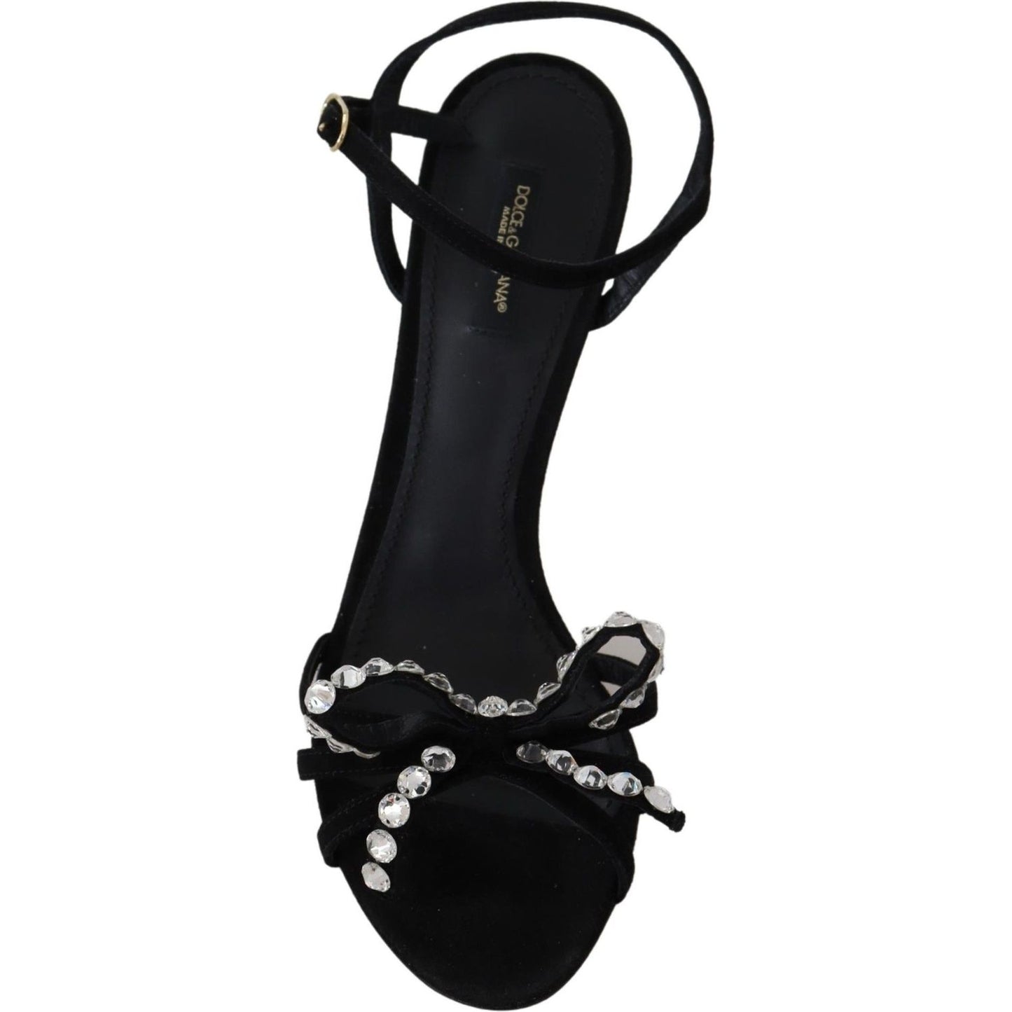 Dolce & Gabbana Elegant Suede High Sandals with Crystal Bows black-suede-crystals-heels-sandals-shoes
