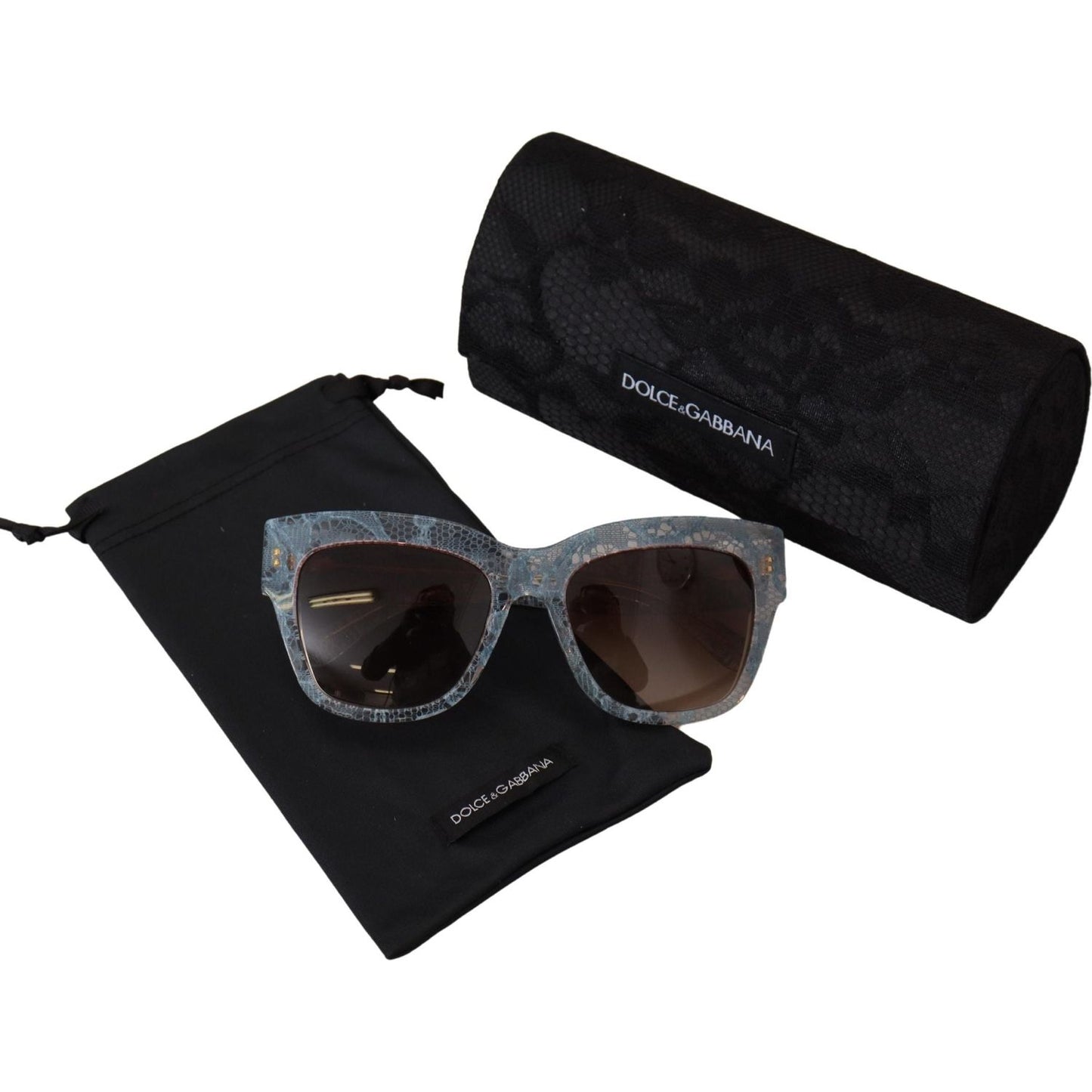 Dolce & Gabbana Elegant Lace-Trimmed Gradient Sunglasses blue-lace-acetate-rectangle-dg4231-shades-sunglasses
