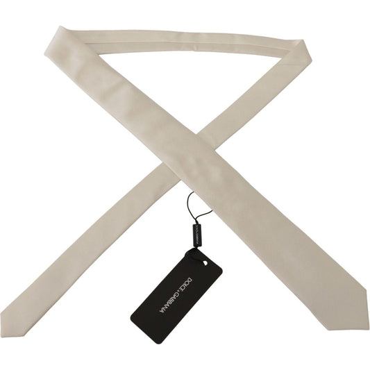 Dolce & Gabbana | Off-White 100% Silk Slim Adjustable  Accessory Necktie  | McRichard Designer Brands