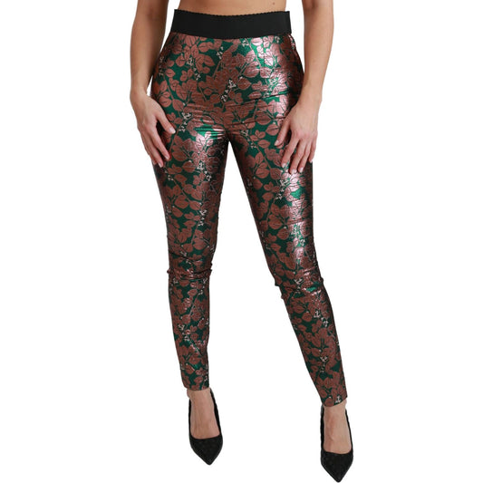 Dolce & Gabbana Elegant Bronze Leaf Metallic Trousers green-bronze-leaf-tights-skinny-pants