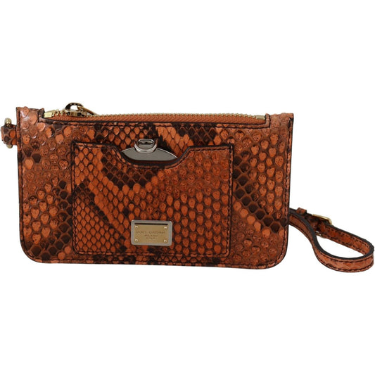 Dolce & Gabbana Elegant Python Patterned Leather Wristlet brown-leather-coin-purse-wristlet-mirror-agnese-wallet
