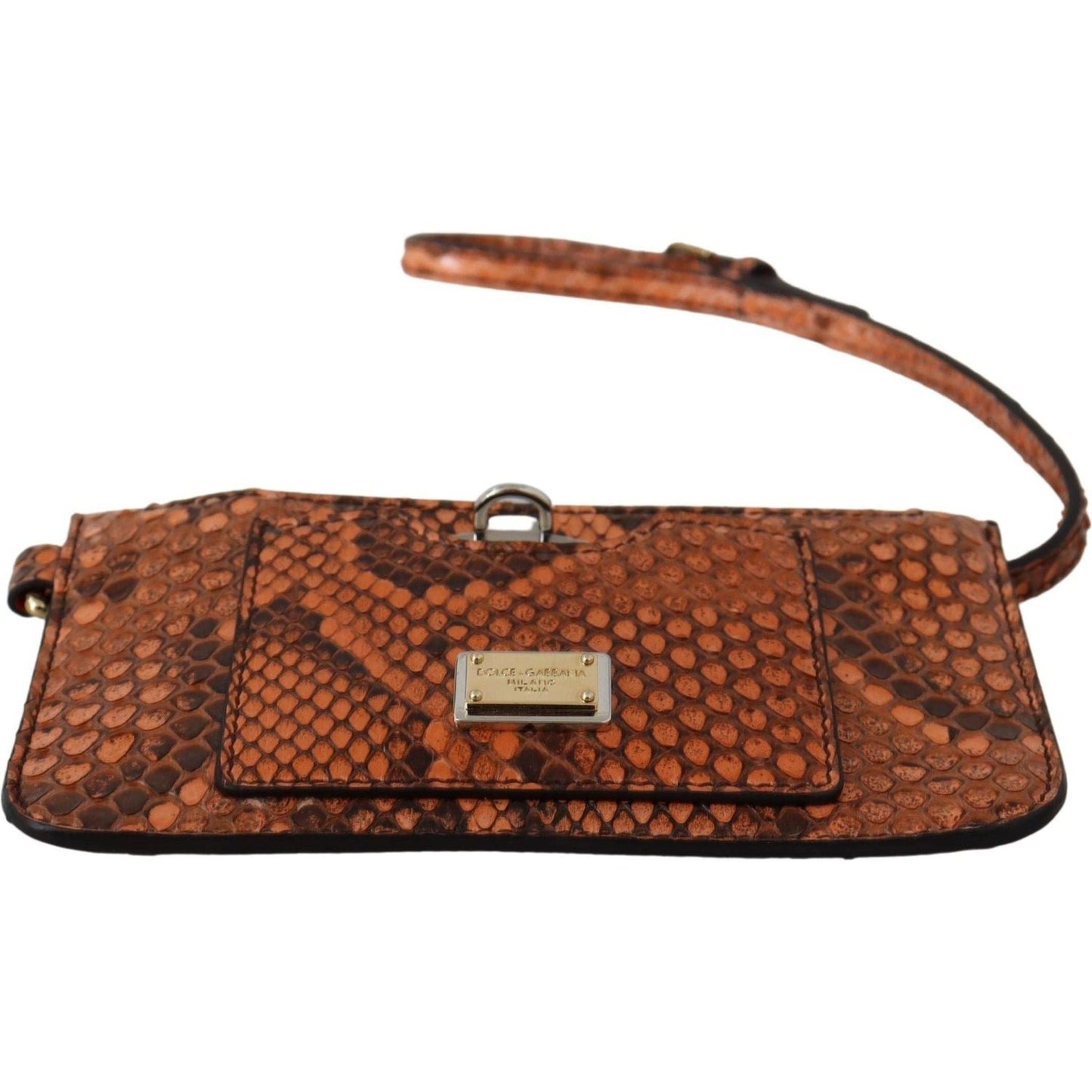 Dolce & Gabbana Elegant Python Patterned Leather Wristlet brown-leather-coin-purse-wristlet-mirror-agnese-wallet