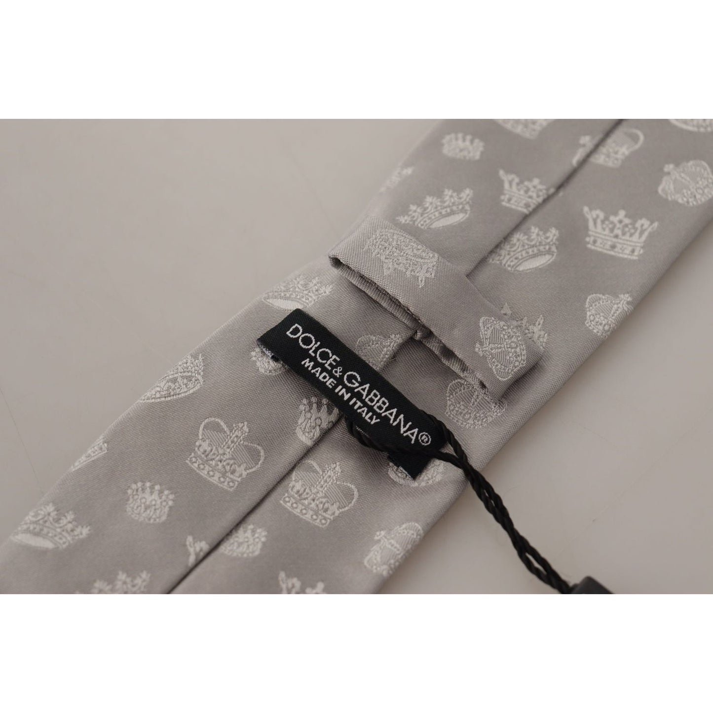 Dolce & Gabbana Elegant Silk Gray Crown Print Bow Tie gray-crown-fantasy-print-silk-adjustable-neck-tie