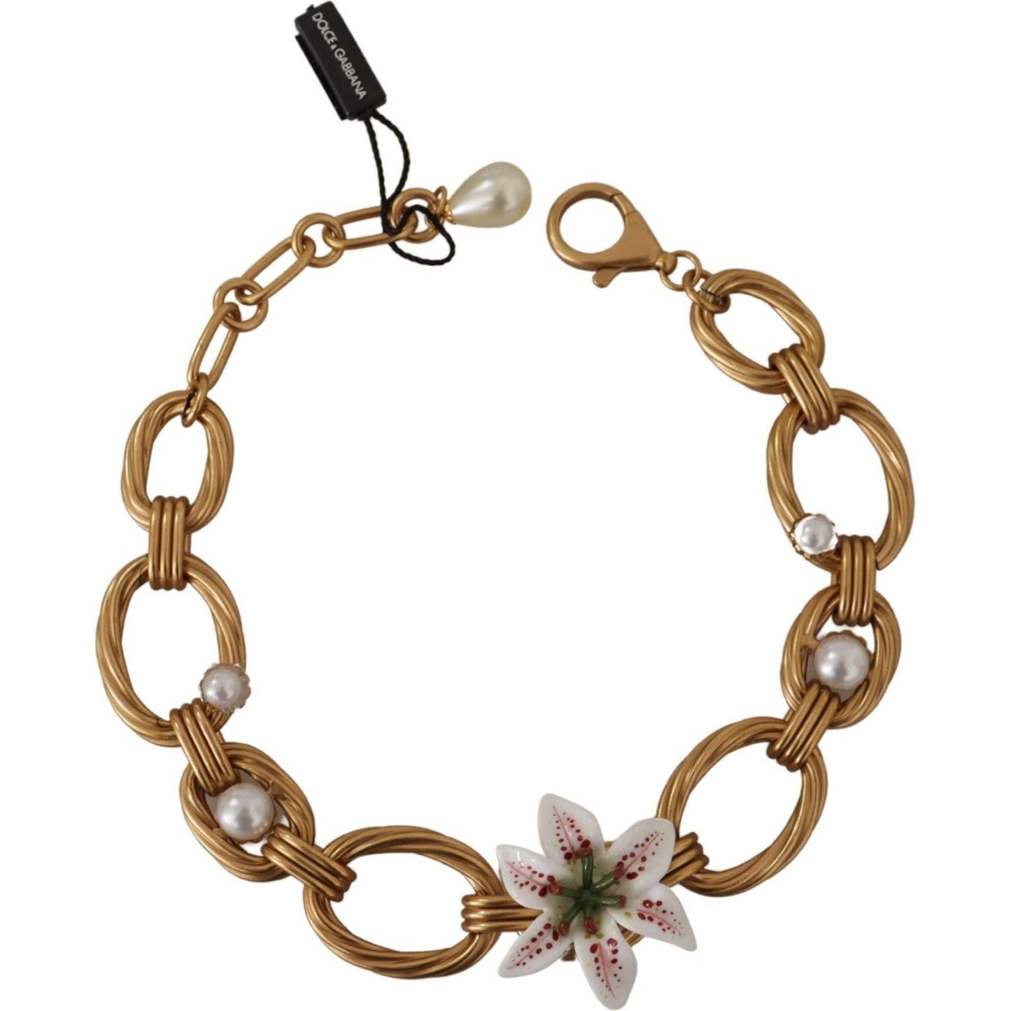 Dolce & Gabbana Elegant Gold Lilly Flower Pendant Necklace WOMAN NECKLACE gold-white-lily-floral-chain-statement-necklace
