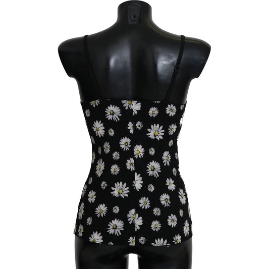 Dolce & Gabbana Elegant Black Daisy Floral Lace Chemise Dress black-daisy-print-dress-lingerie-chemisole