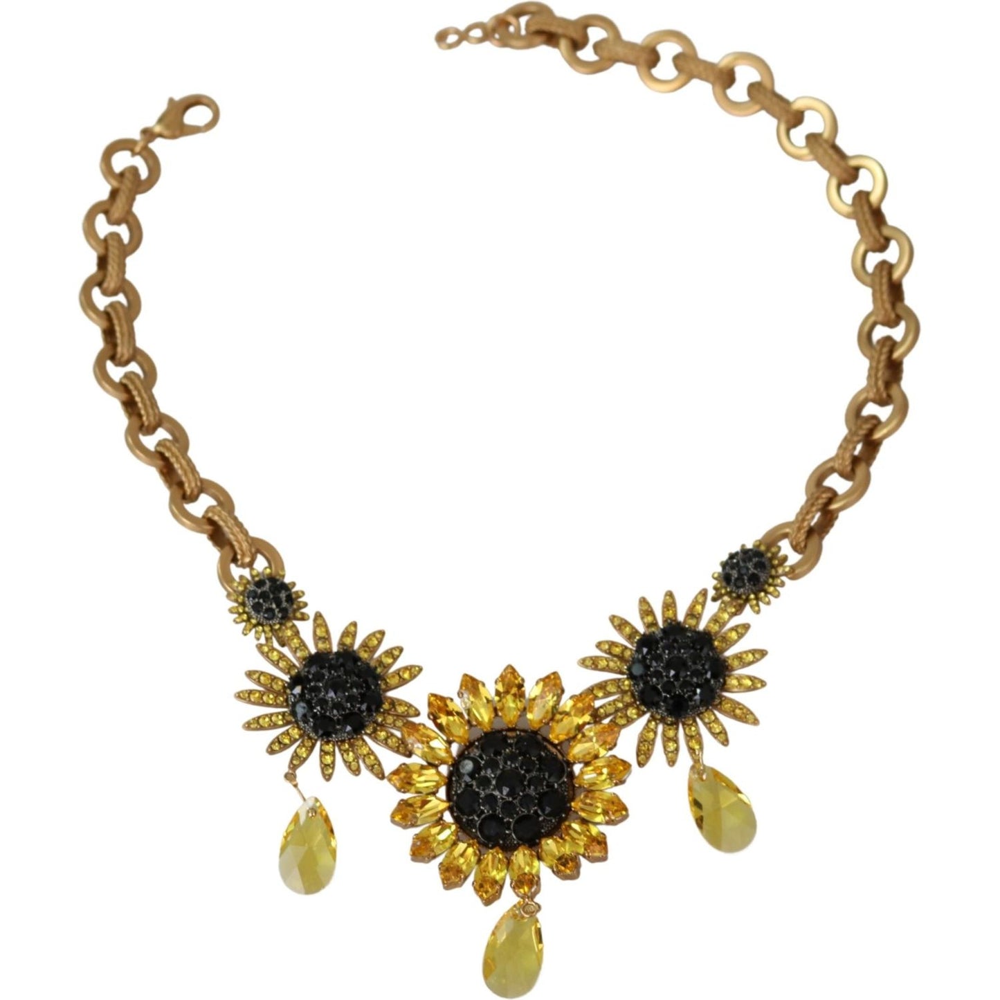 Dolce & Gabbana Elegant Gold Floral Crystal Statement Necklace Necklace gold-brass-chain-crystal-sunlower-pendants-necklace