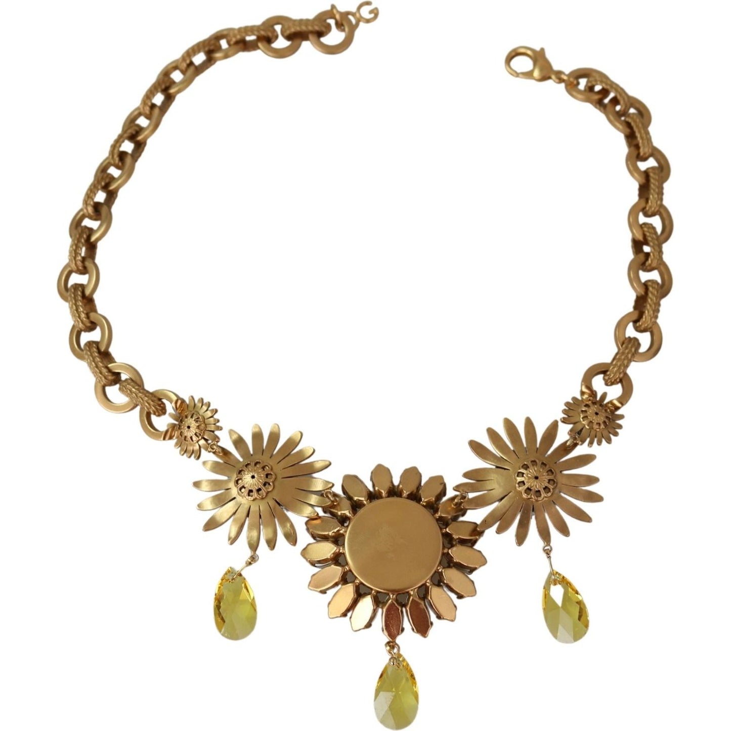 Dolce & Gabbana Elegant Gold Floral Crystal Statement Necklace Necklace gold-brass-chain-crystal-sunlower-pendants-necklace