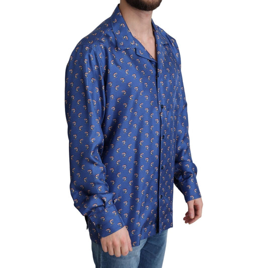 Dolce & Gabbana Silk Beach Chair Print Casual Shirt blue-beach-chair-umbrella-print-silk-shirt