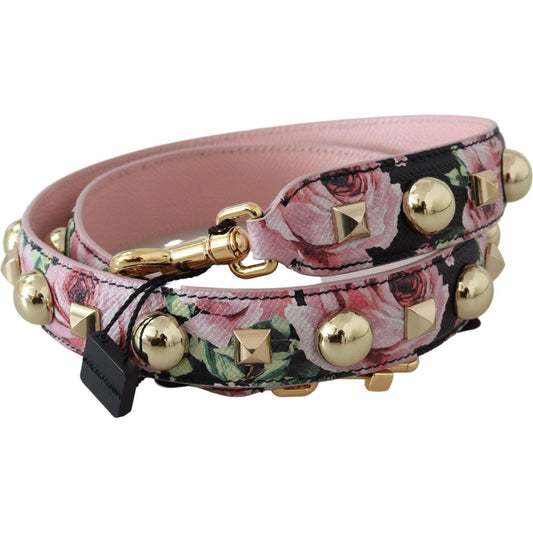 Dolce & Gabbana Floral Gold Stud Leather Strap in Pink pink-floral-gold-studs-bag-accessory-shoulder-strap