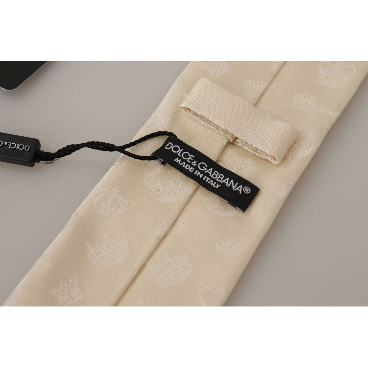 Dolce & Gabbana Elegant Off-White Silk Bow Tie white-crown-print-silk-adjustable-accessory-tie
