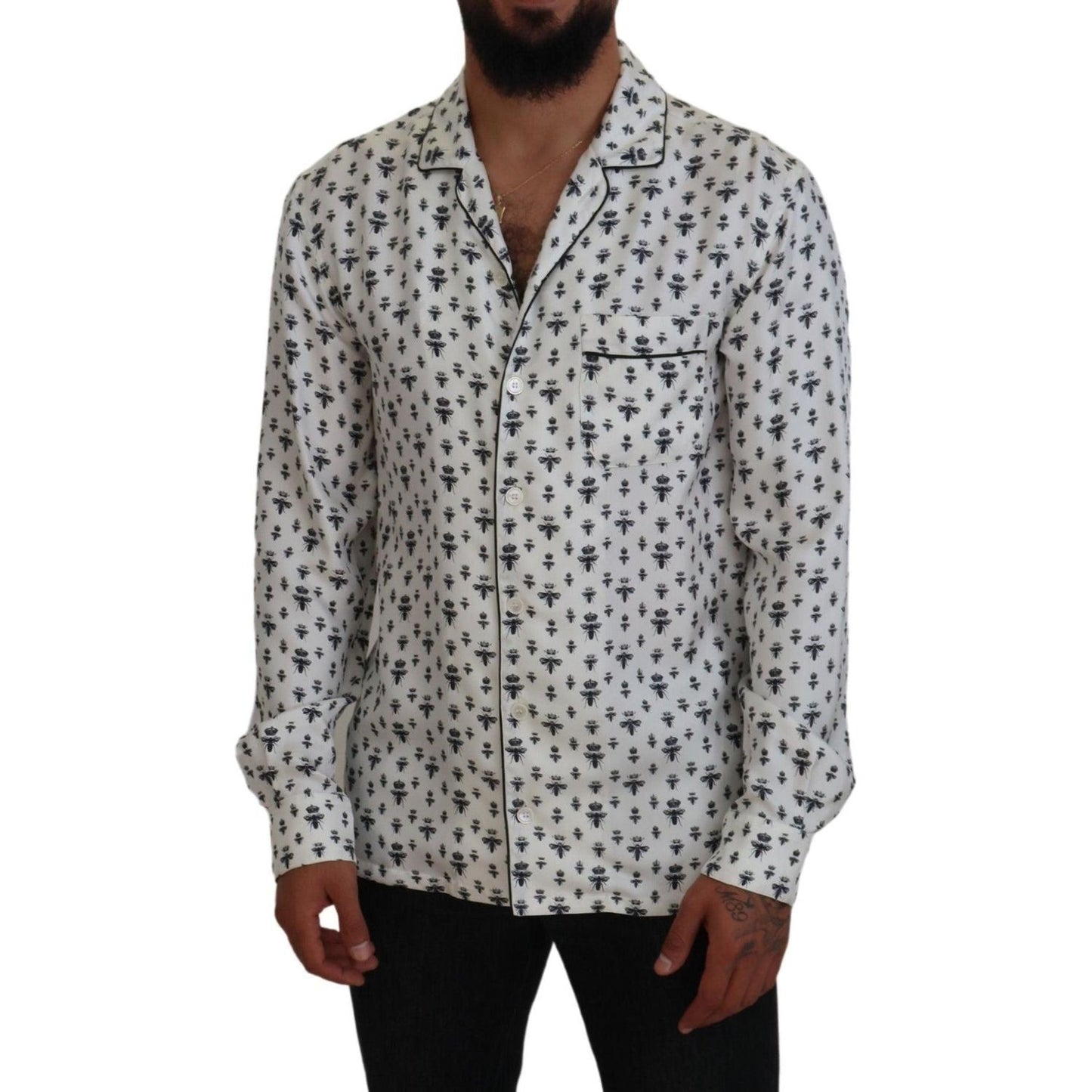 Dolce & GabbanaElegant Silk Pajama Top with Crown Bee PrintMcRichard Designer Brands£409.00