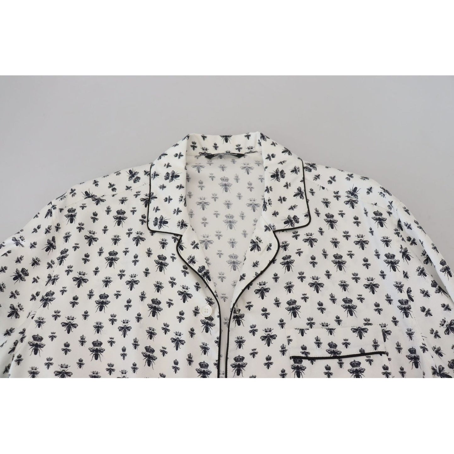 Dolce & Gabbana Elegant Silk Pajama Top with Crown Bee Print white-crown-bee-print-long-sleeve-pajama-top