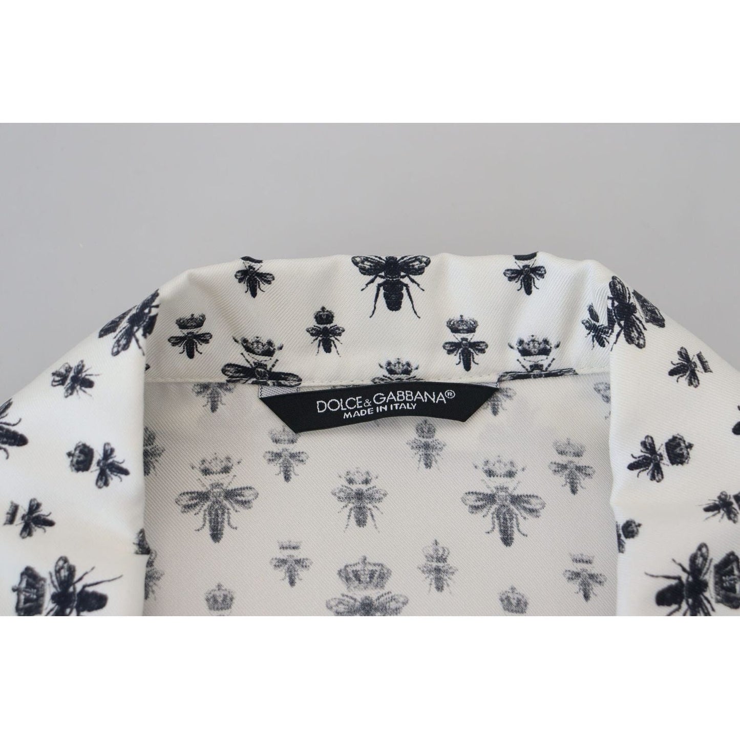Dolce & Gabbana Elegant Silk Pajama Top with Crown Bee Print white-crown-bee-print-long-sleeve-pajama-top