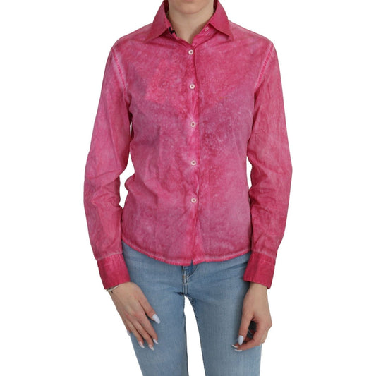 Ermanno Scervino Chic Pink Cotton Polo Blouse by Ermanno Scervino pink-collared-long-sleeve-shirt-blouse-top IMG_3936-scaled-00991254-f5a.jpg