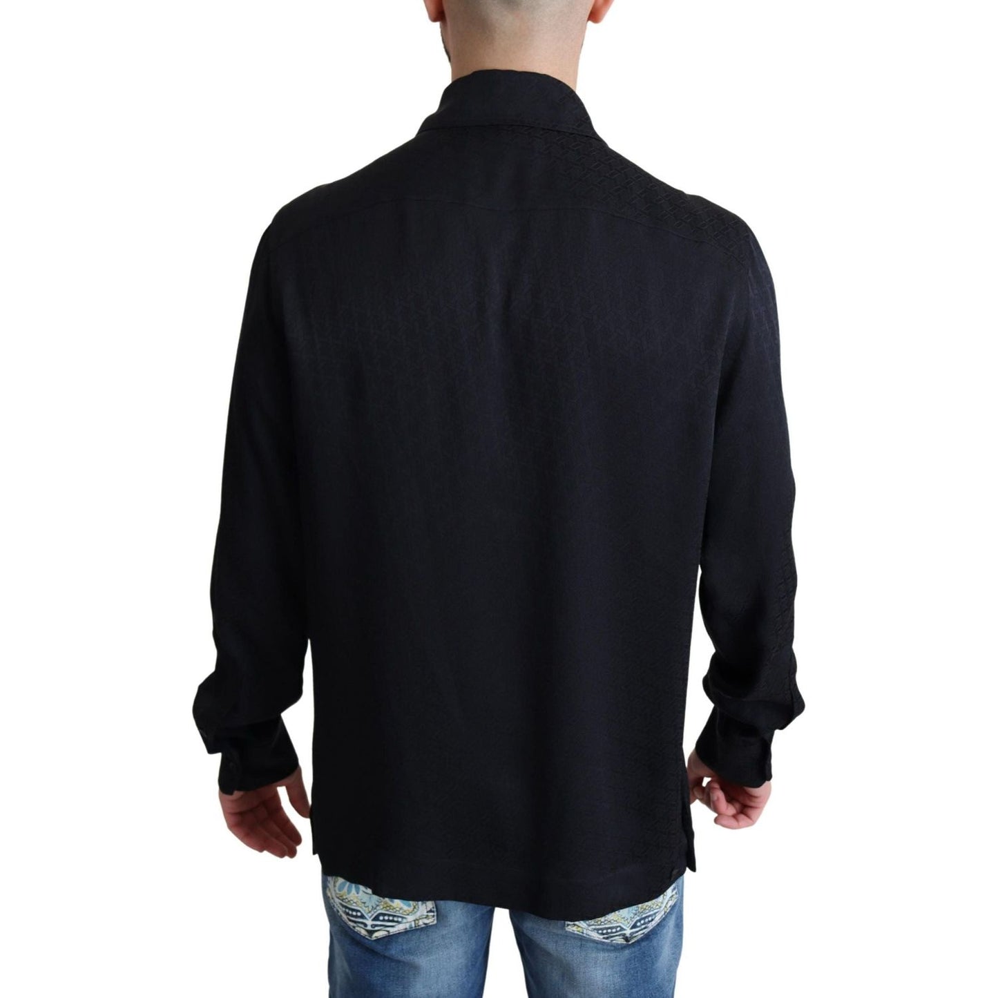Dolce & Gabbana Elegant Jacquard Silk Casual Shirt black-jacquard-silk-casual-btton-doown-shirt