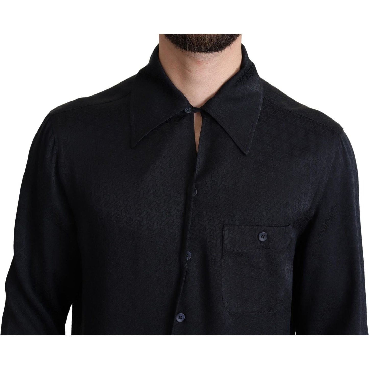 Dolce & Gabbana Elegant Jacquard Silk Casual Shirt black-jacquard-silk-casual-btton-doown-shirt