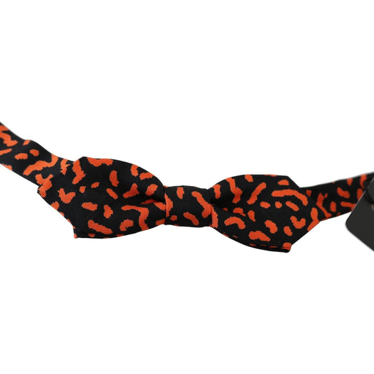 Dolce & Gabbana Elegant Silk Tied Bow Tie in Orange Black Bow Tie orange-black-pattern-adjustable-neck-papillon-men-bow-tie