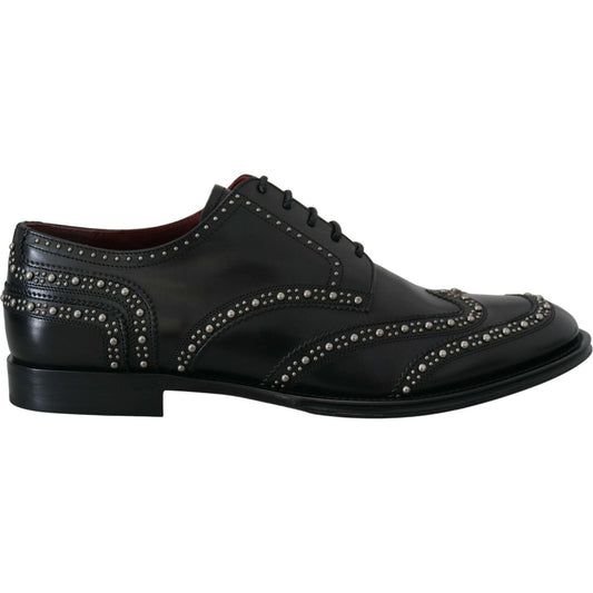 Dolce & Gabbana Elegant Studded Black Derby Shoes black-leather-derby-dress-studded-shoes