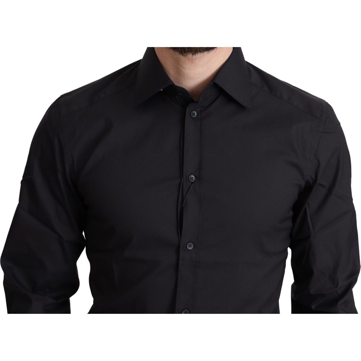 Dolce & Gabbana Elegant Black Gold Slim Fit Dress Shirt black-cotton-blend-formal-dress-shirt-1