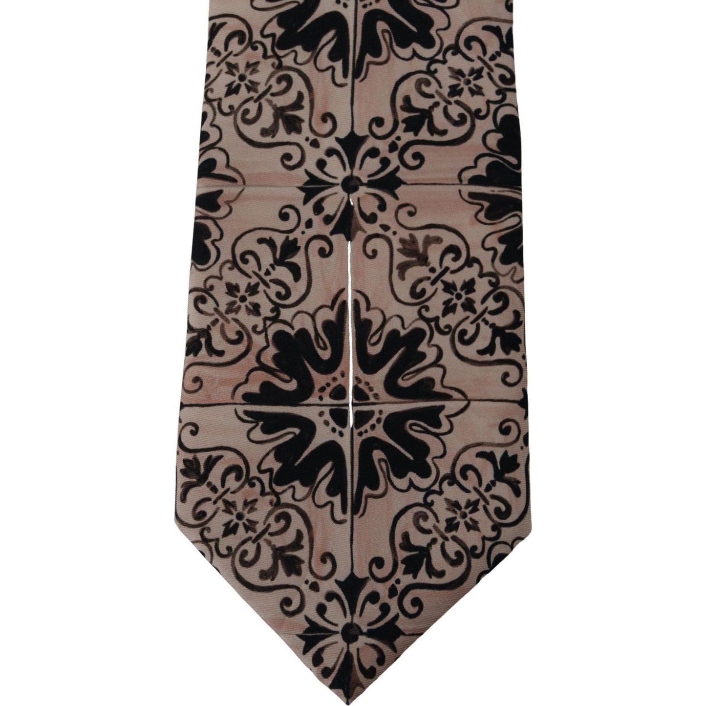 Dolce & Gabbana Stunning Silk Gentleman's Tie in Rich Brown beige-fantasy-pattern-necktie-accessory-black IMG_3988-scaled-563da03f-cb6.jpg