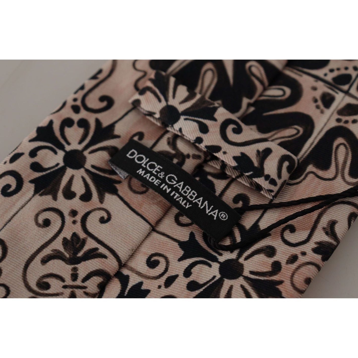 Dolce & Gabbana Stunning Silk Gentleman's Tie in Rich Brown beige-fantasy-pattern-necktie-accessory-black