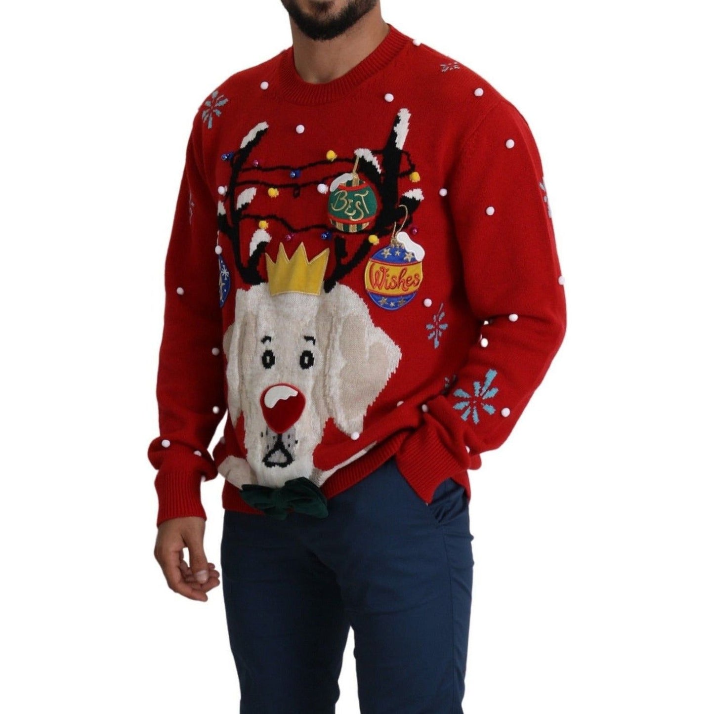 Dolce & Gabbana Elegant Christmas Cashmere Sweater red-christmas-dog-pullover-cashmere-sweater-1