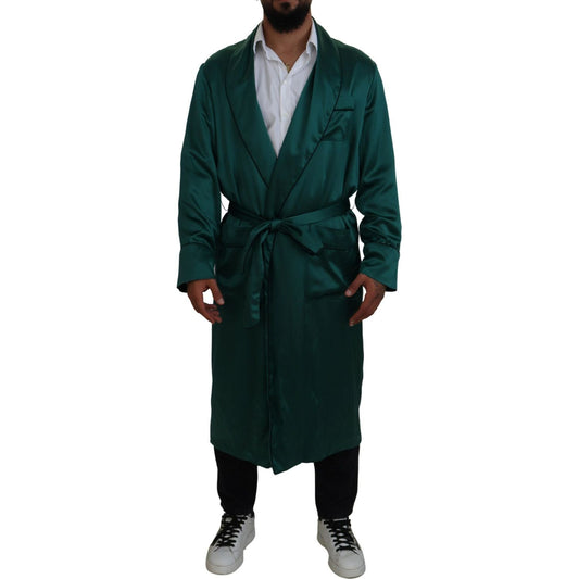Dolce & Gabbana Elegant Silk Robe in Lush Green green-silk-waist-belt-robe-sleepwear IMG_4007-scaled-c725132b-2e5.jpg