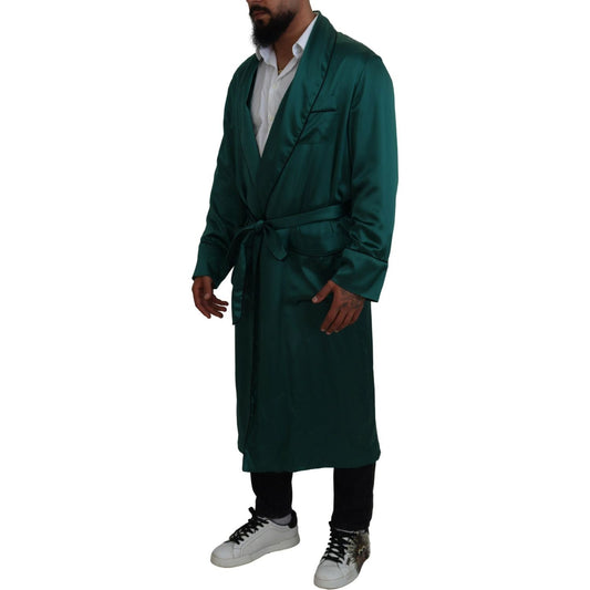 Dolce & Gabbana Elegant Silk Robe in Lush Green green-silk-waist-belt-robe-sleepwear IMG_4008-scaled-2bc1aeb7-94a.jpg