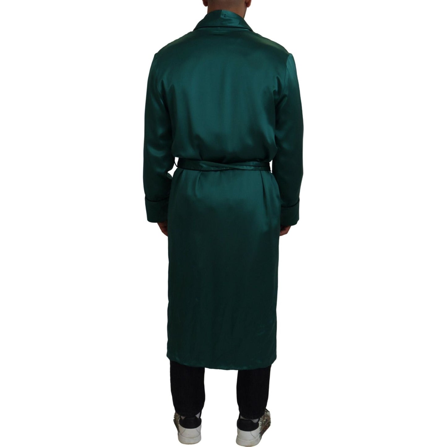 Dolce & Gabbana Elegant Silk Robe in Lush Green green-silk-waist-belt-robe-sleepwear IMG_4009-scaled-1ffe2f60-9f3.jpg